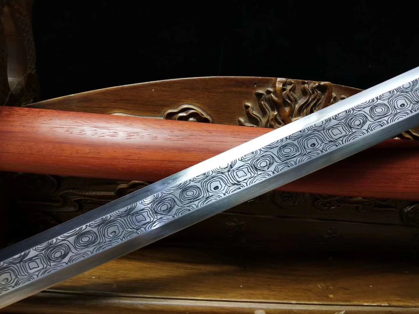Hexahedral han jian,High carbon steel etch blade,Alloy fittings - Chinese sword shop