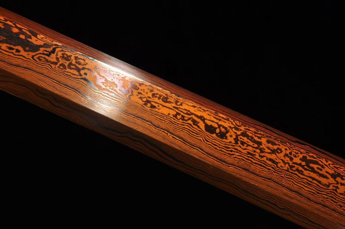 Han jian,Damascus Steel red blade,Black wood,Alloy - Chinese sword shop
