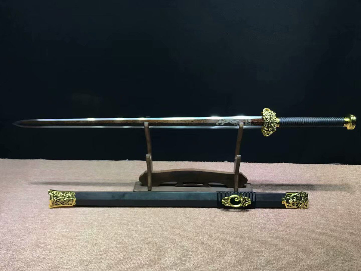 Han jian,Handmade Damascus steel red blade,Black wood,Alloy - Chinese sword shop