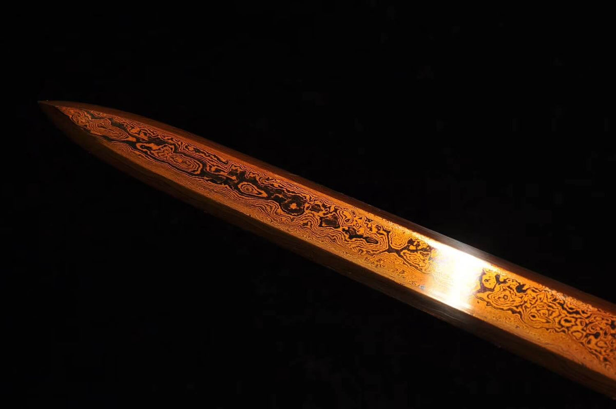 Han jian,Damascus Steel red blade,Black wood,Alloy - Chinese sword shop