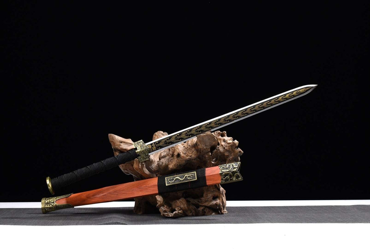 Han jian sword,High carbon steel etch blade,Red wood scabbard - Chinese sword shop