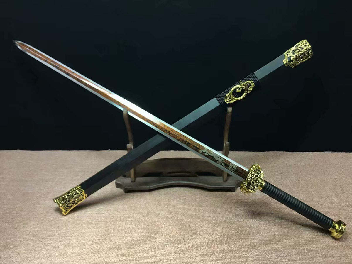 Han jian,Handmade Damascus steel red blade,Black wood,Alloy - Chinese sword shop
