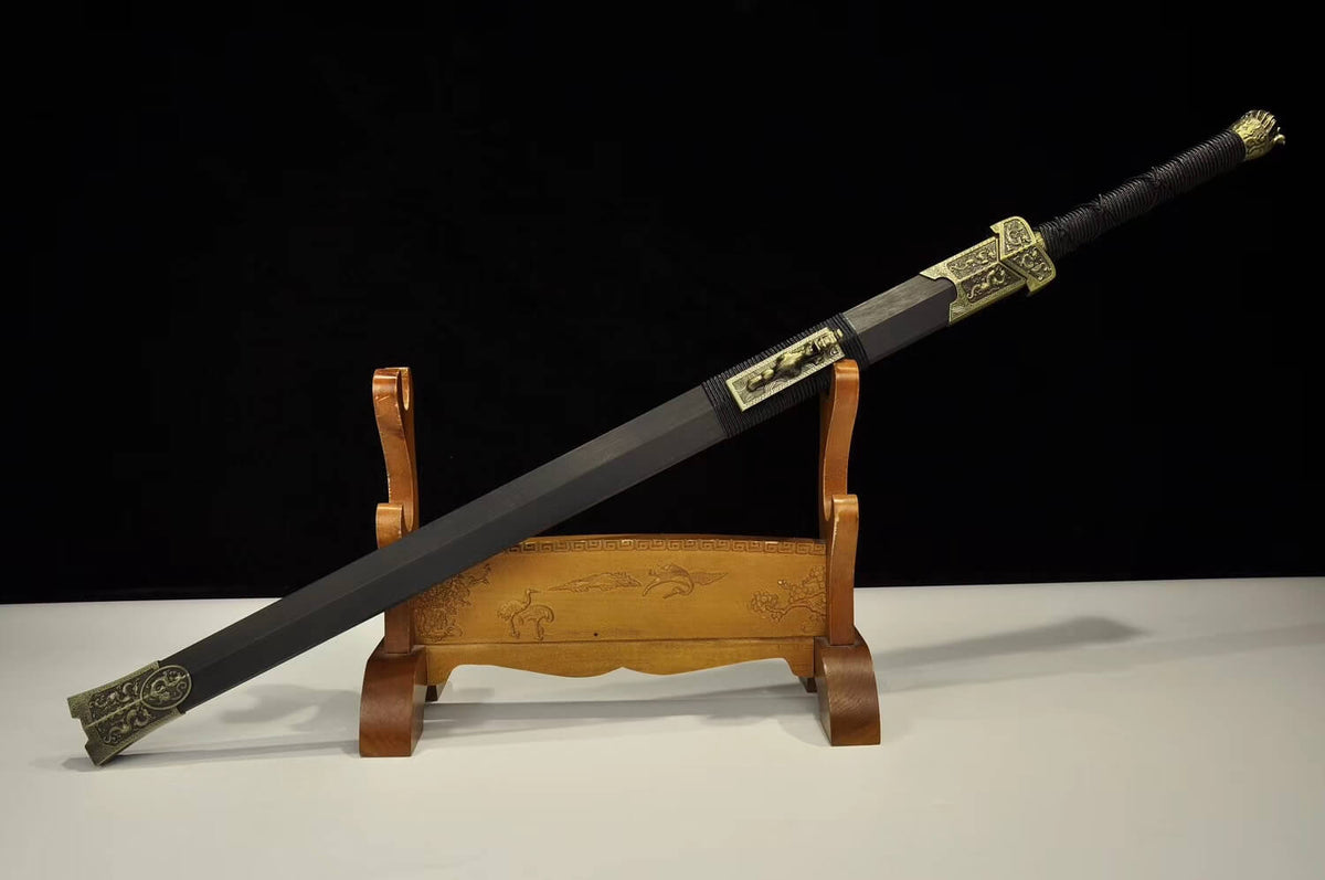 Han jian,Damascus Steel red blade,Black wood,Alloy - Chinese sword shop