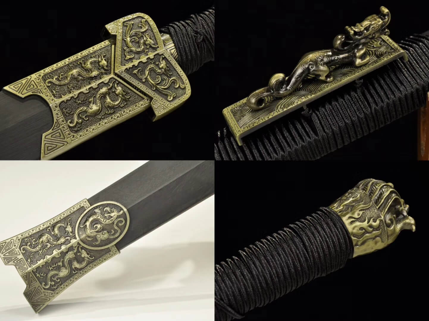 Han jian,Damascus Steel red blade,Black wood,Alloy - Chinese sword shop