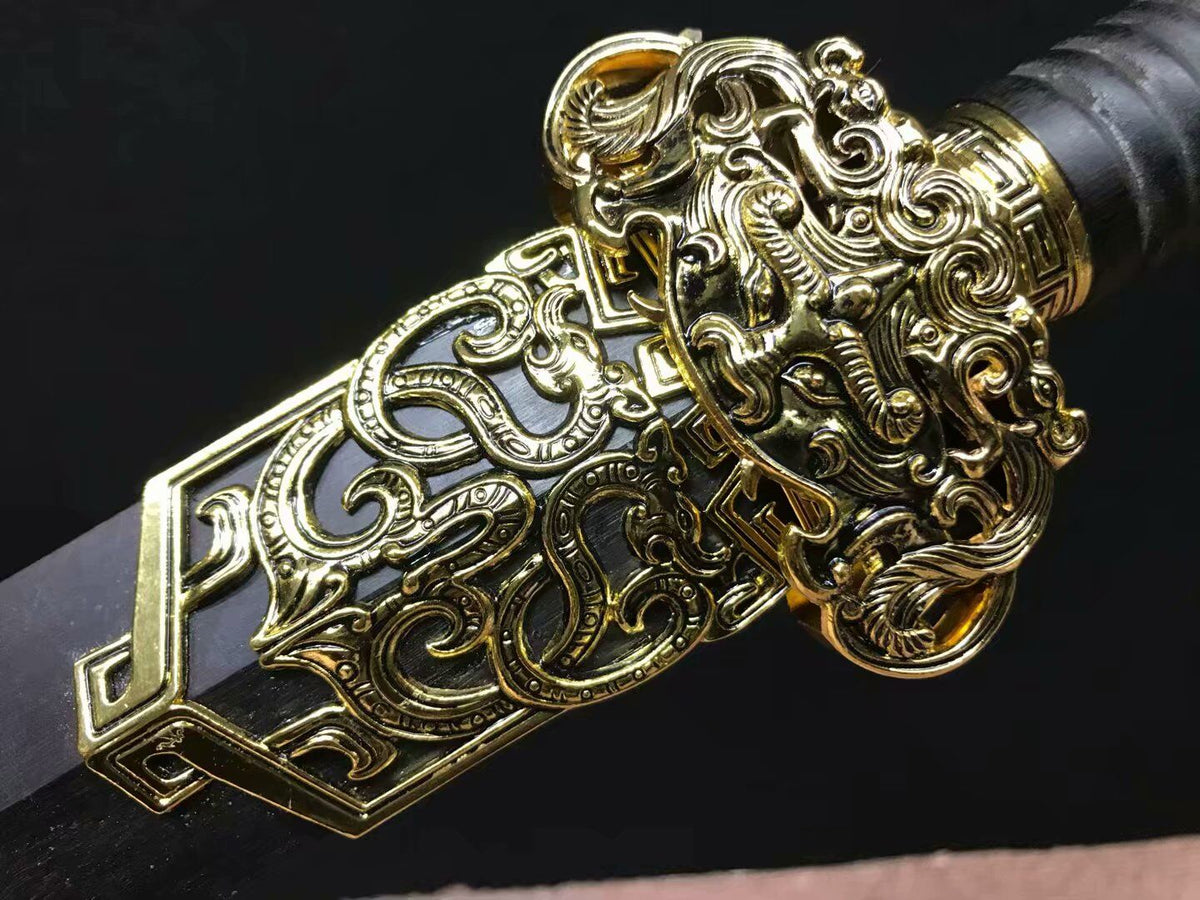 Han jian,Handmade Damascus steel red blade,Black wood,Alloy - Chinese sword shop