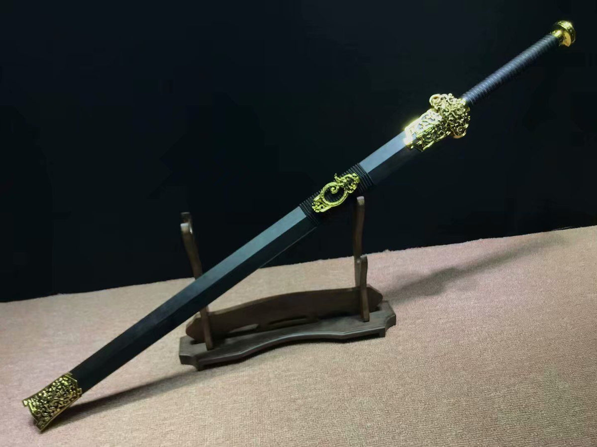 Han jian,Handmade Damascus steel red blade,Black wood,Alloy - Chinese sword shop
