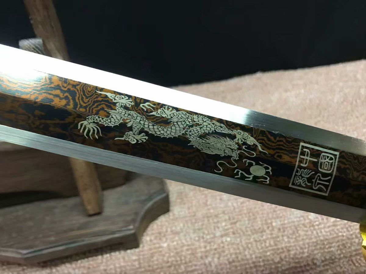 Han jian,Handmade Damascus steel red blade,Black wood,Alloy - Chinese sword shop