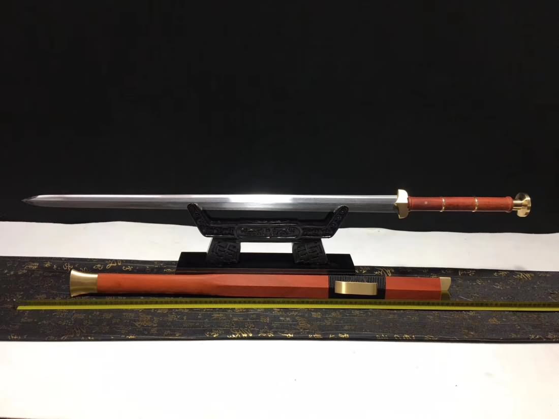 Han Jian,Damascus Steel Blade,Brass Fittings&Redwood Scabbard - Chinese sword shop