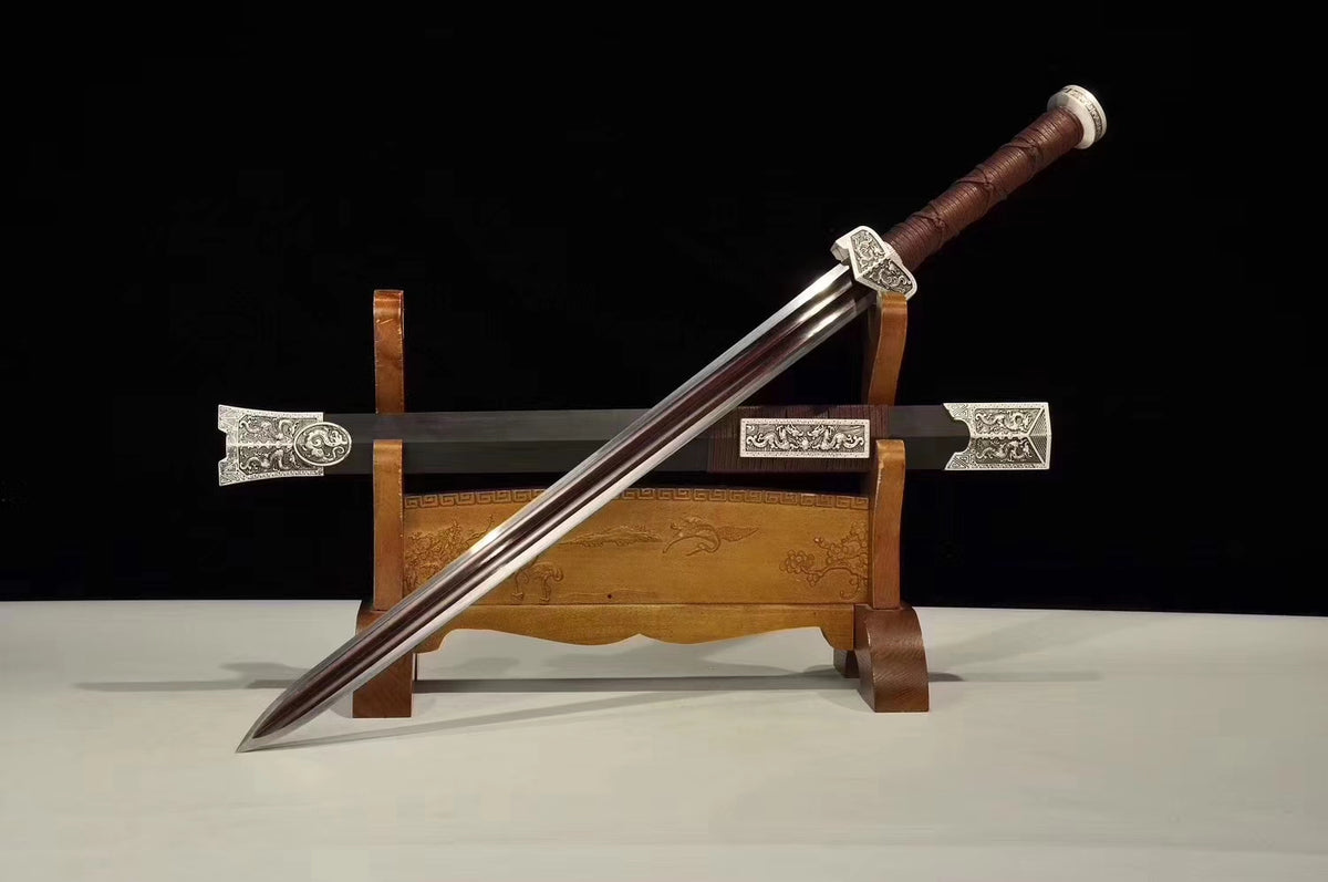 Qin jian,Handmade Damascus Steel red blade,Black wood,Alloy - Chinese sword shop