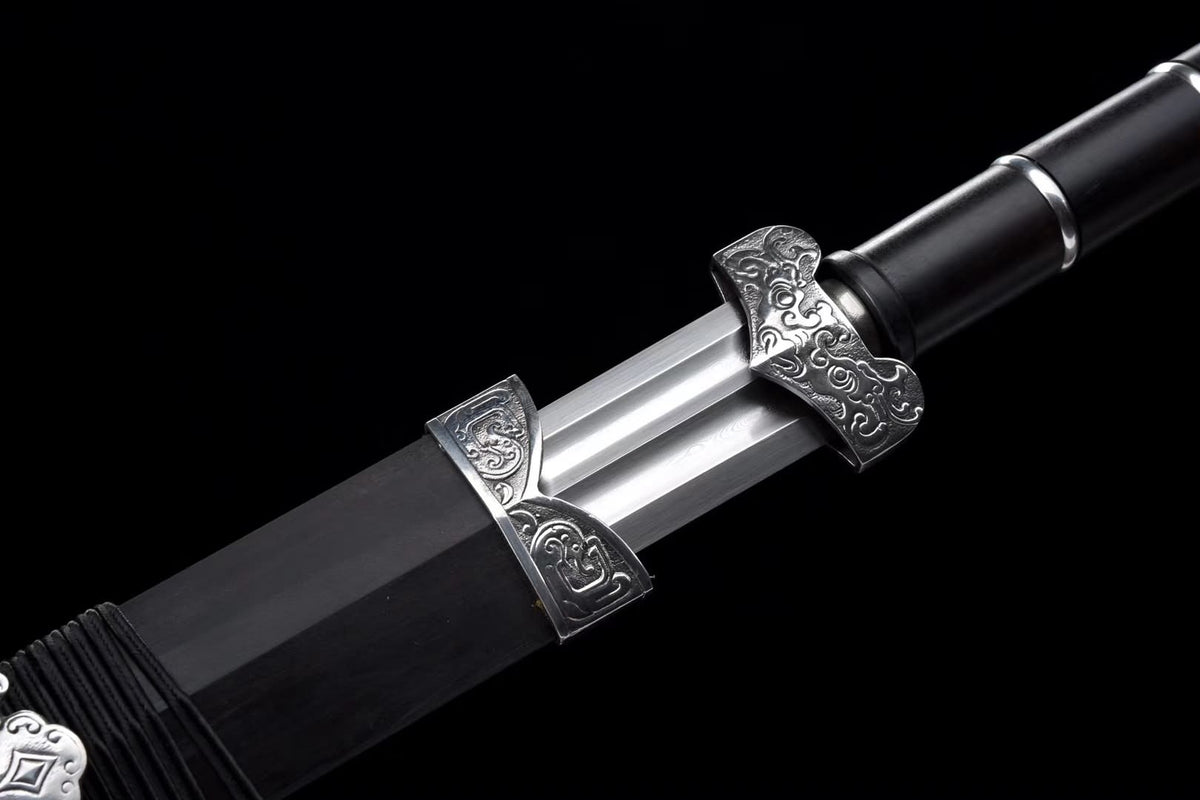Han sword(Damascus steel blade,Ebony scabbard,Steel fittings)Length 35" - Chinese sword shop
