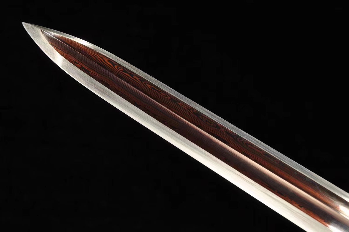 Qin jian,Handmade Damascus Steel red blade,Black wood,Alloy - Chinese sword shop