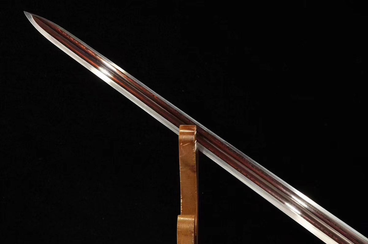 Qin jian,Handmade Damascus Steel red blade,Black wood,Alloy - Chinese sword shop