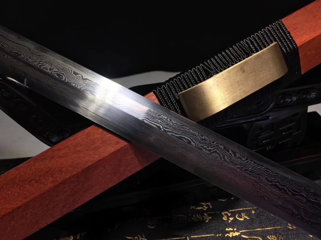 Han Jian,Damascus Steel Blade,Brass Fittings&Redwood Scabbard - Chinese sword shop