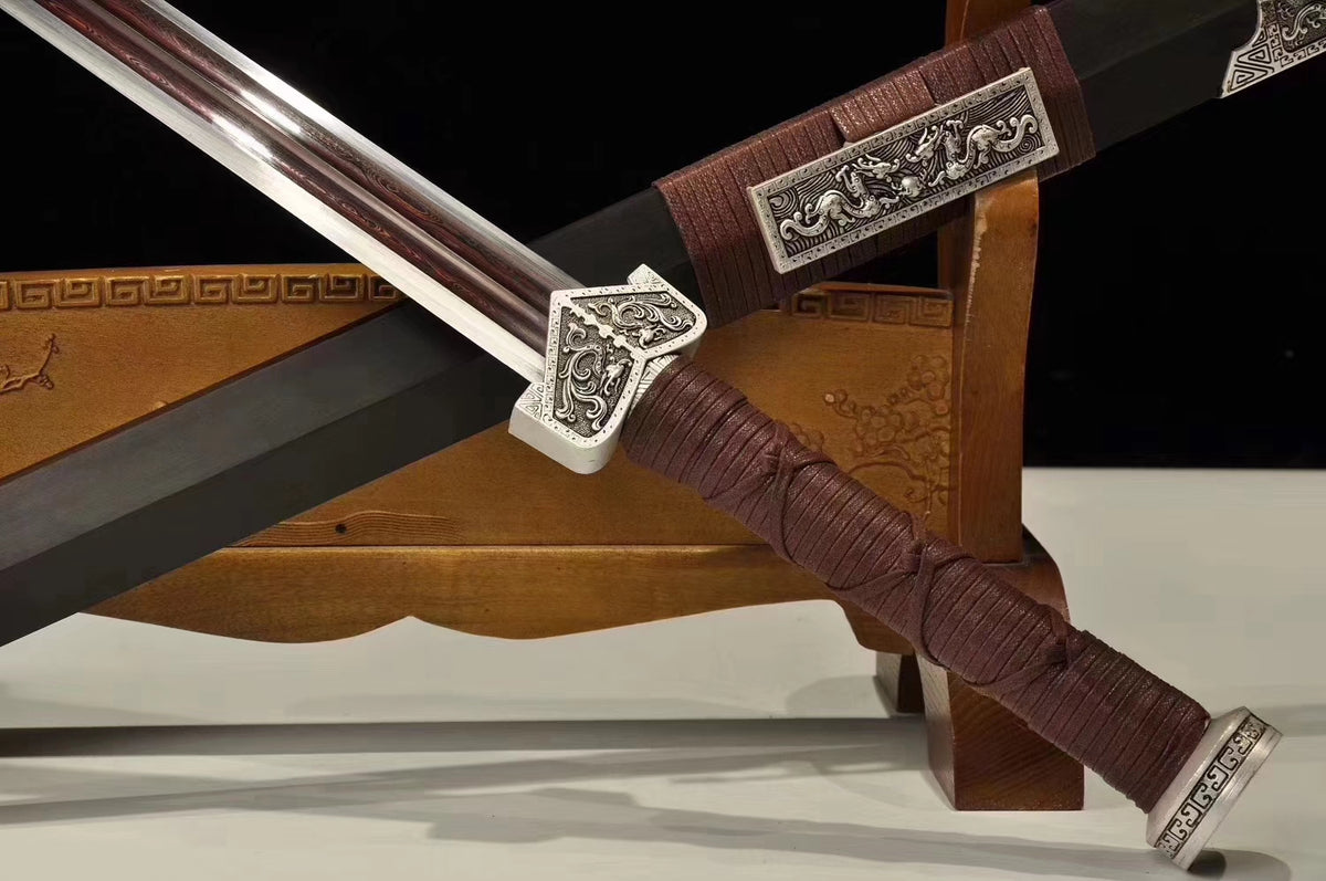 Qin jian,Handmade Damascus Steel red blade,Black wood,Alloy - Chinese sword shop