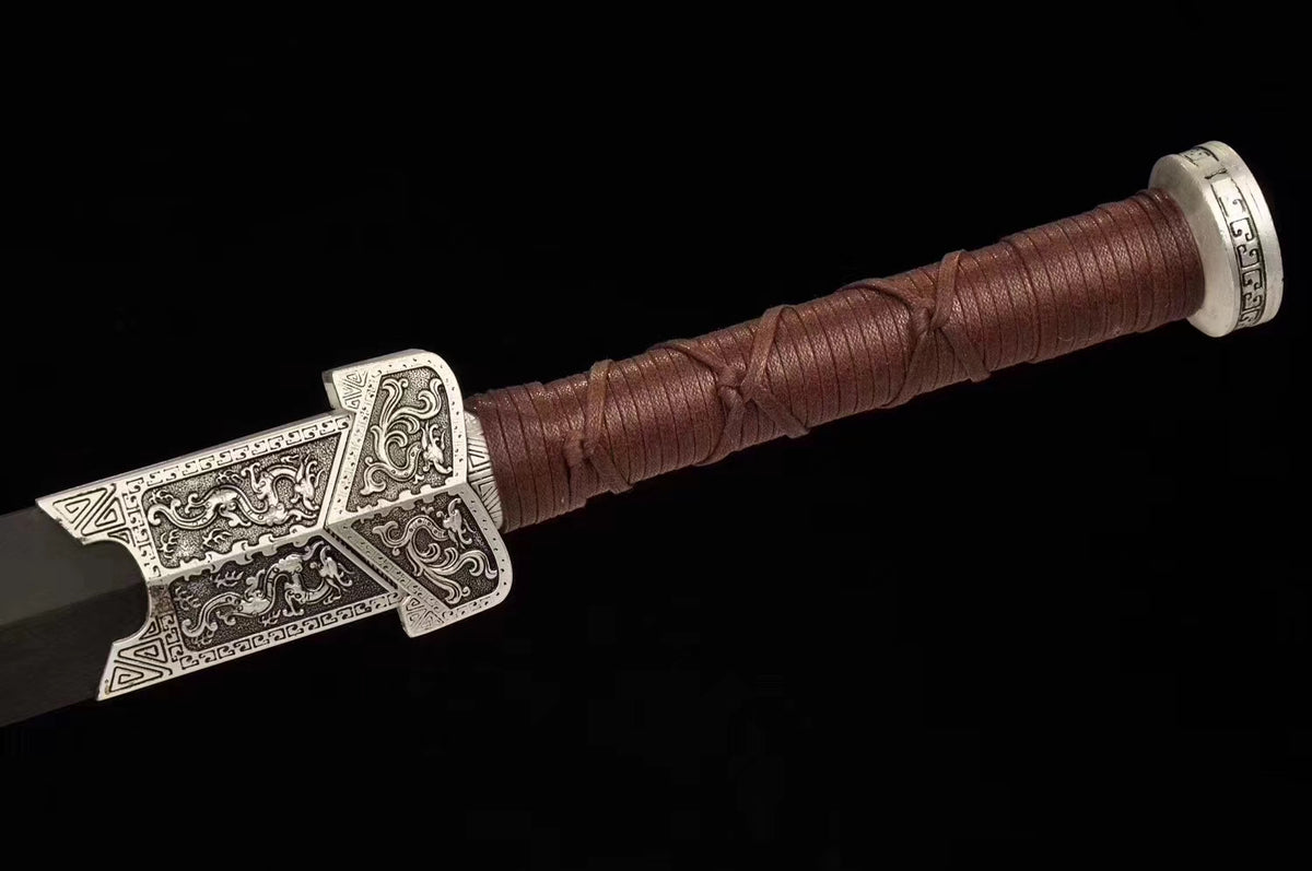 Qin jian,Handmade Damascus Steel red blade,Black wood,Alloy - Chinese sword shop