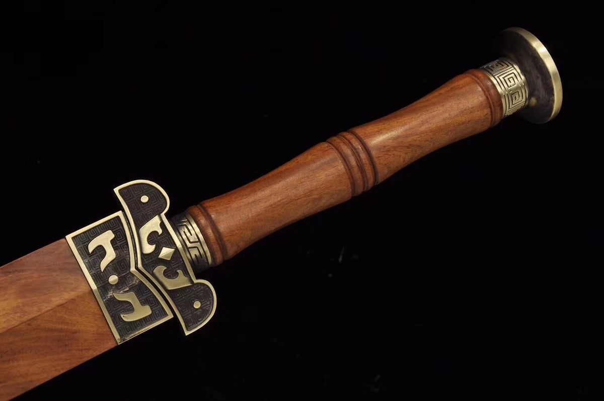 Han jian sword,Damascus steel blade,Redwood,Brass - Chinese sword shop