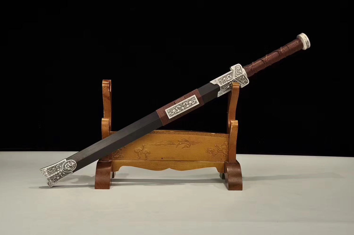 Qin jian,Handmade Damascus Steel red blade,Black wood,Alloy - Chinese sword shop