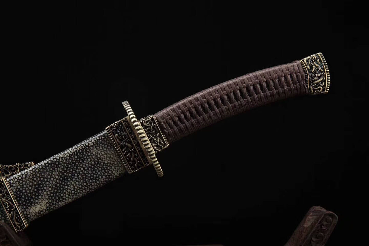 Qin Broadsword(Folded steel blade,Black skin Scabbard,Brass fitting)Length 37" - Chinese sword shop