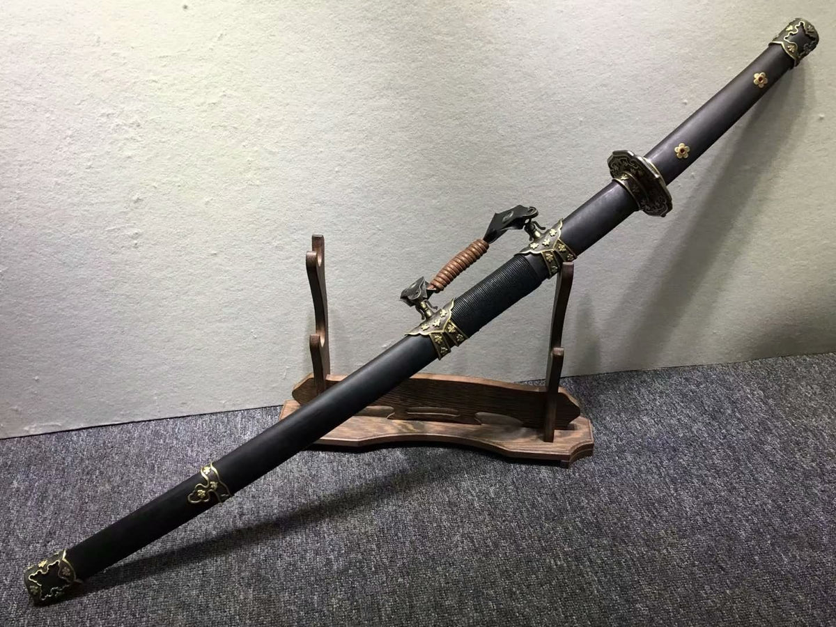 Nihontou Tachi,Nodachi,High carbon steel burn blade,Brass tosogu,Black wood - Chinese sword shop