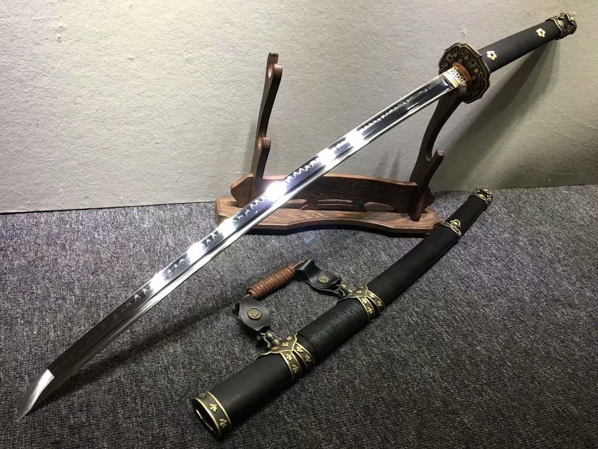 Nihontou Tachi,Nodachi,High carbon steel burn blade,Brass tosogu,Black wood - Chinese sword shop