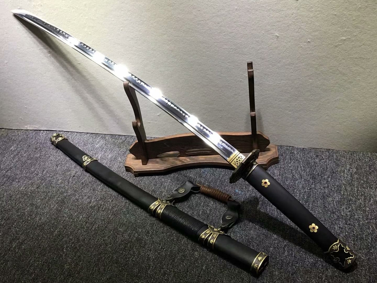 Nihontou Tachi,Nodachi,High carbon steel burn blade,Brass tosogu,Black wood - Chinese sword shop