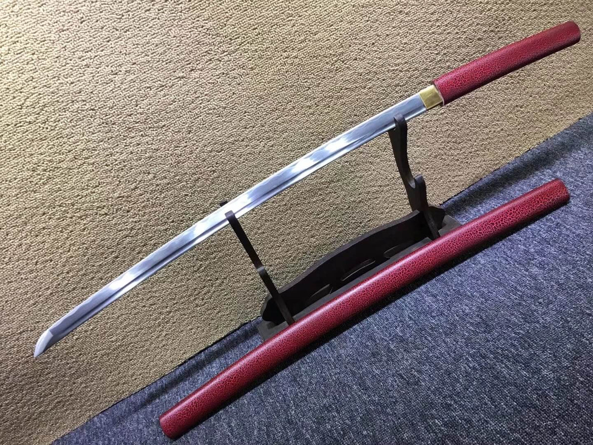 Katana,Medium carbon steel bade,Red paint crack scabbard - Chinese sword shop