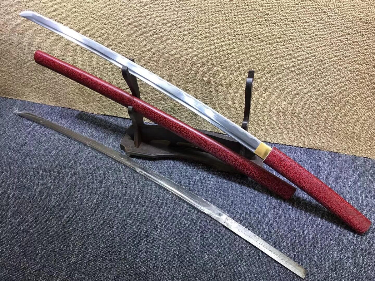 Katana,Medium carbon steel bade,Red paint crack scabbard - Chinese sword shop