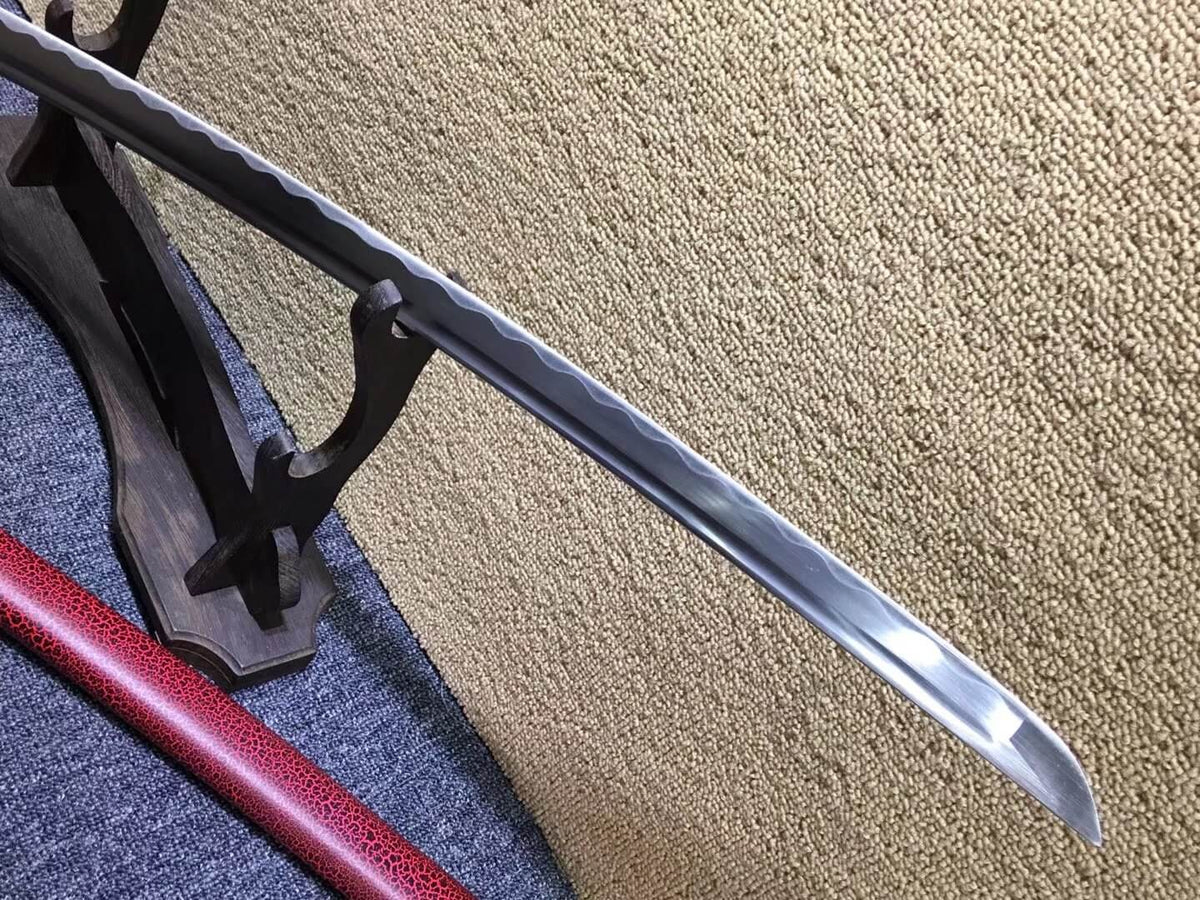 Katana,Medium carbon steel bade,Red paint crack scabbard - Chinese sword shop