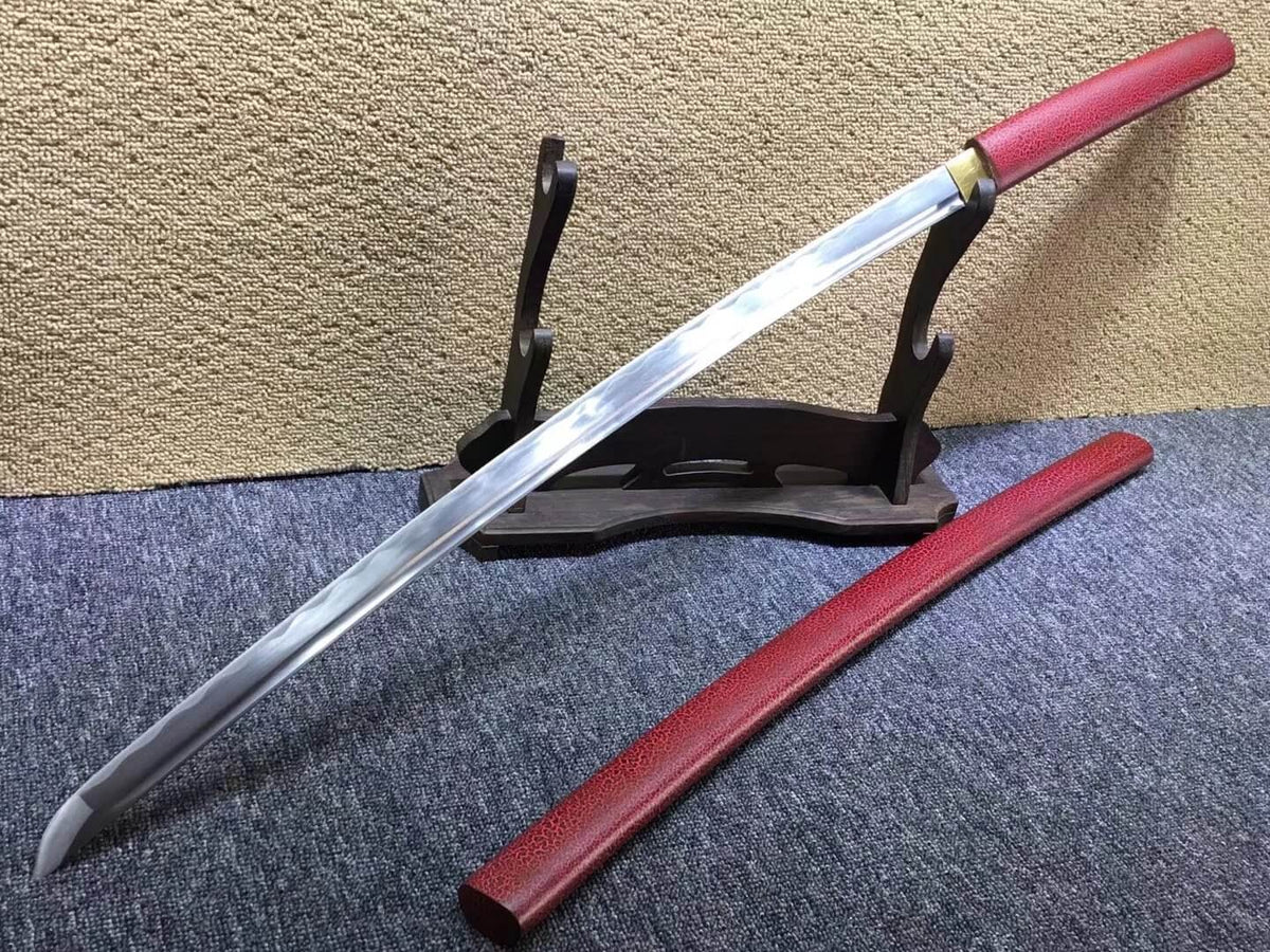 Katana,Medium carbon steel bade,Red paint crack scabbard - Chinese sword shop