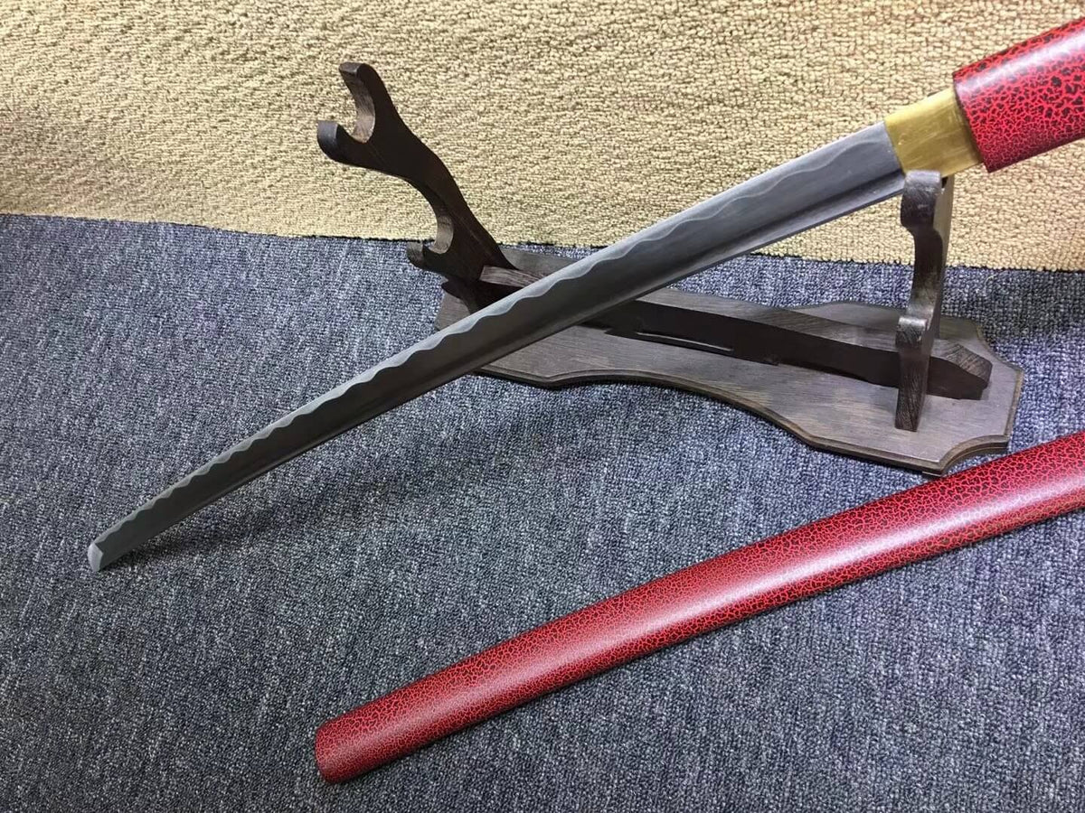 Katana,Medium carbon steel bade,Red paint crack scabbard - Chinese sword shop