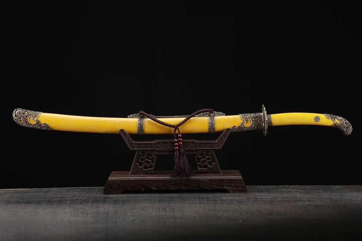 Qing imperial sword,Broadsword,Folded steel blade,Yellow Scabbard,Brass fitting - Chinese sword shop