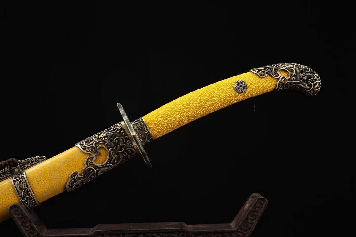 Qing imperial sword,Broadsword,Folded steel blade,Yellow Scabbard,Brass fitting - Chinese sword shop