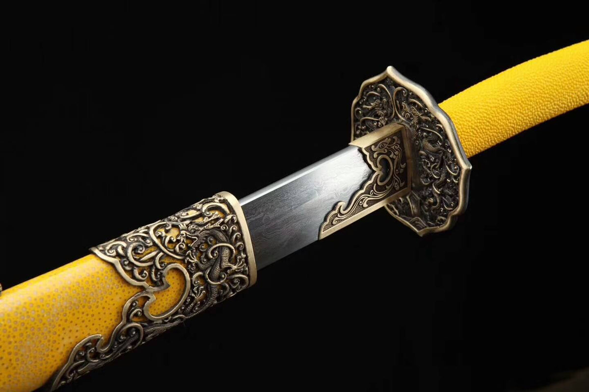 Qing imperial sword,Broadsword,Folded steel blade,Yellow Scabbard,Brass fitting - Chinese sword shop