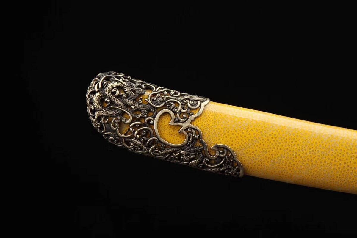 Qing imperial sword,Broadsword,Folded steel blade,Yellow Scabbard,Brass fitting - Chinese sword shop