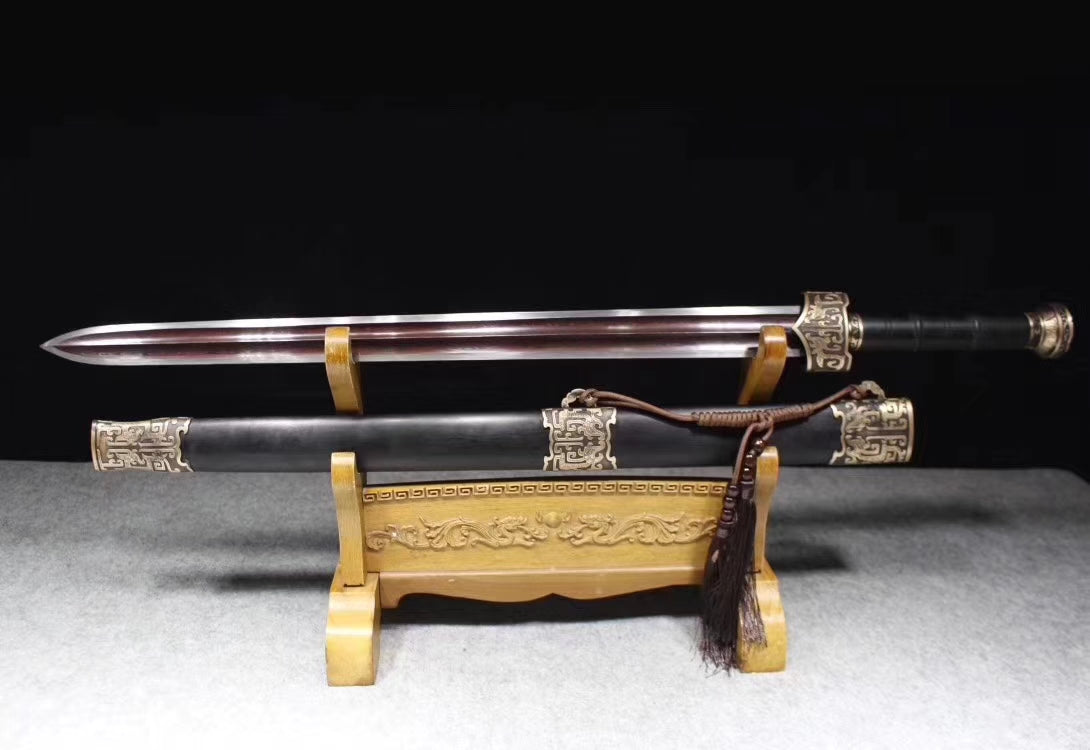 Yuewang sword,Damascus steel blade,Black wood scabbard,Brass - Chinese sword shop