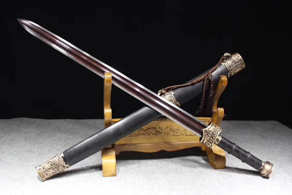 Yuewang sword,Damascus steel blade,Black wood scabbard,Brass - Chinese sword shop