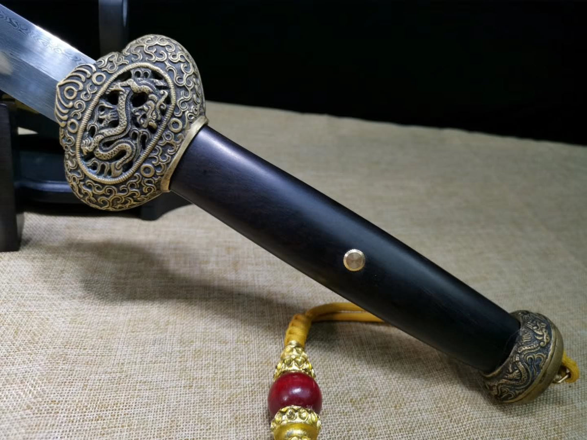 Kowloon Sword,Handmade art,Damascus steel blade,Brass scabbard - Chinese sword shop