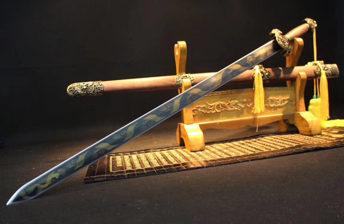 Dragon Sword,Medium carbon steel etch blade,Rosewood,Alloy - Chinese sword shop