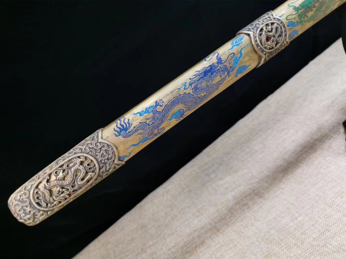 Kowloon Sword,Handmade art,Damascus steel blade,Brass scabbard - Chinese sword shop
