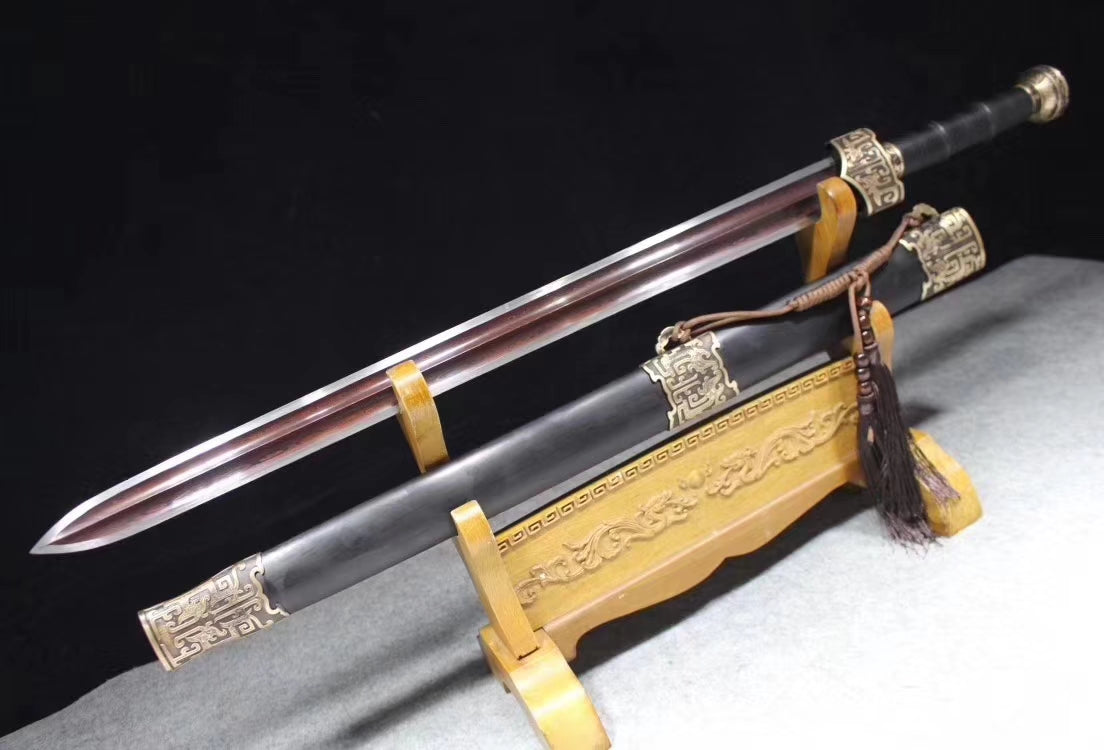 Yuewang sword,Damascus steel blade,Black wood scabbard,Brass - Chinese sword shop