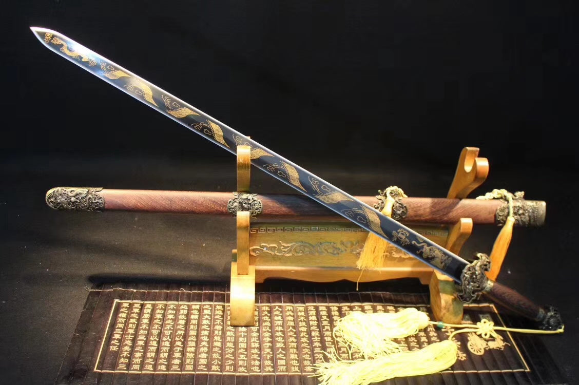 Dragon Sword,Medium carbon steel etch blade,Rosewood,Alloy - Chinese sword shop