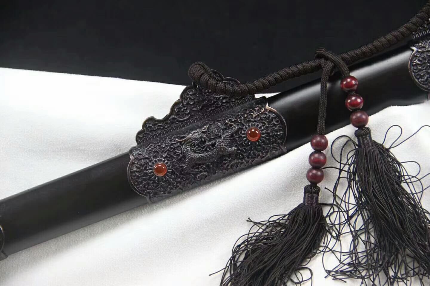 Agate Tang jian,Damascus steel blade,Alloy fittings,Black scabbard - Chinese sword shop