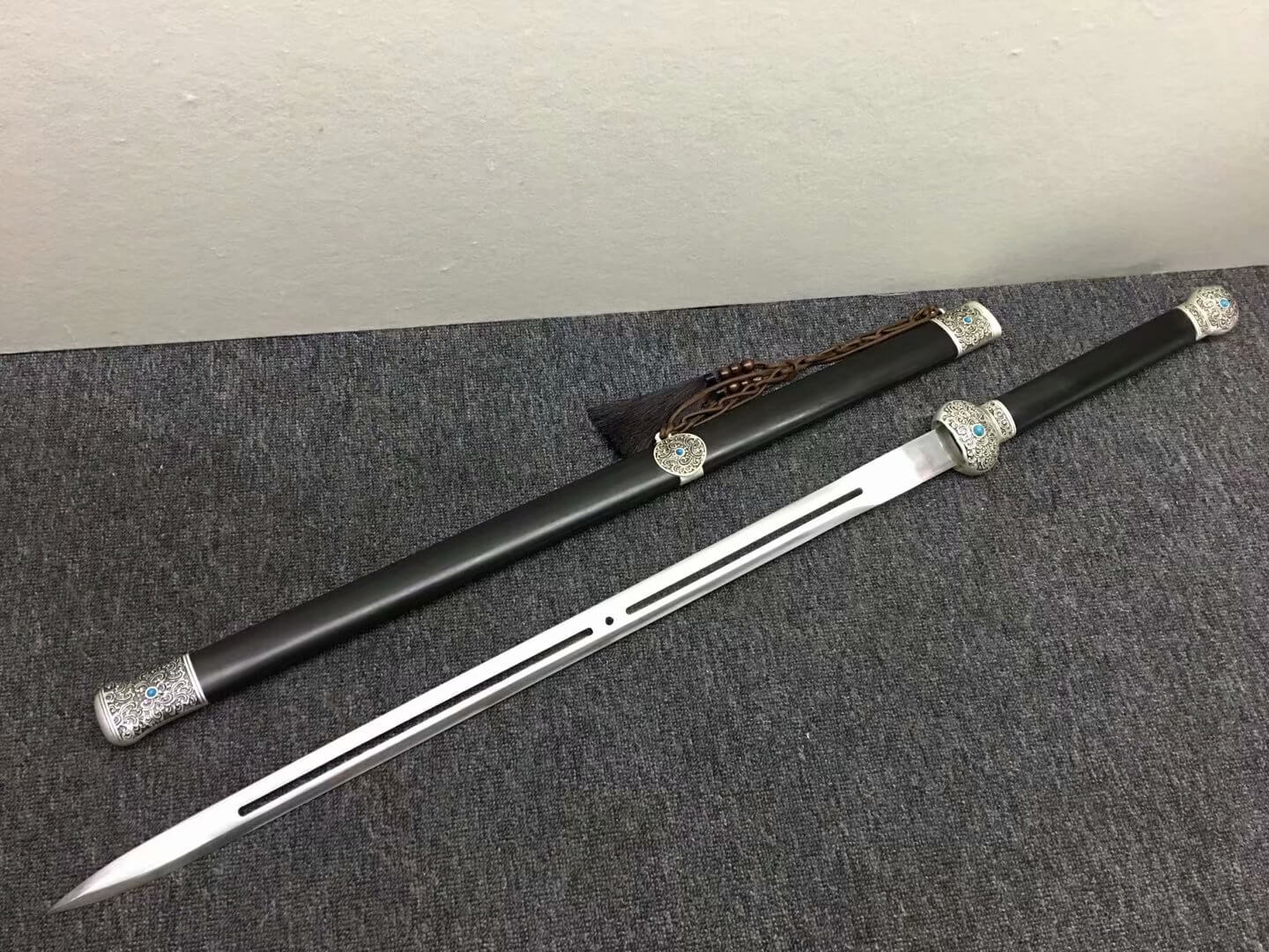 Jinlan jian,High carbon steel hollow blade,Alloy fittings,Black wood - Chinese sword shop