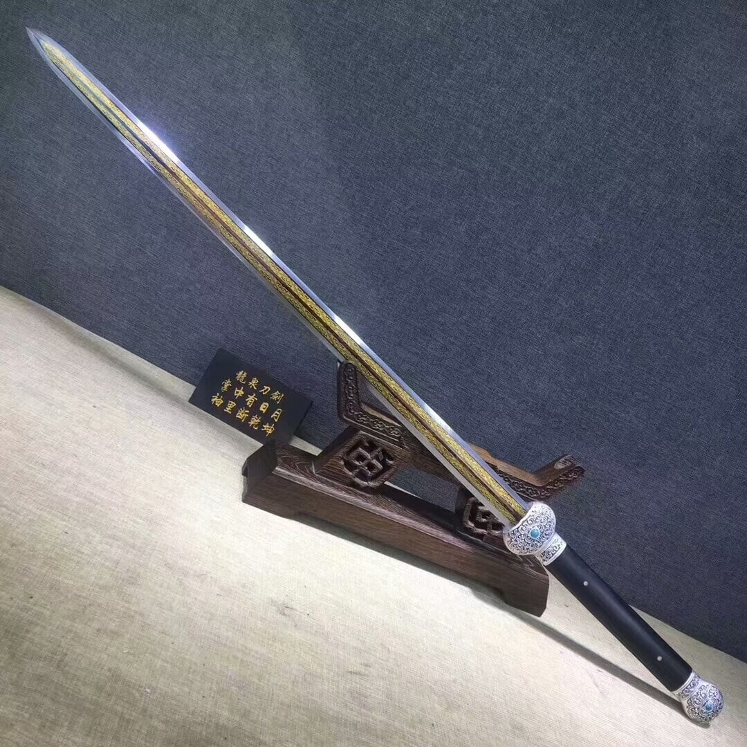 Jinlan sword,Damascus steel etch blade,Alloy fitting,Black scabbard - Chinese sword shop