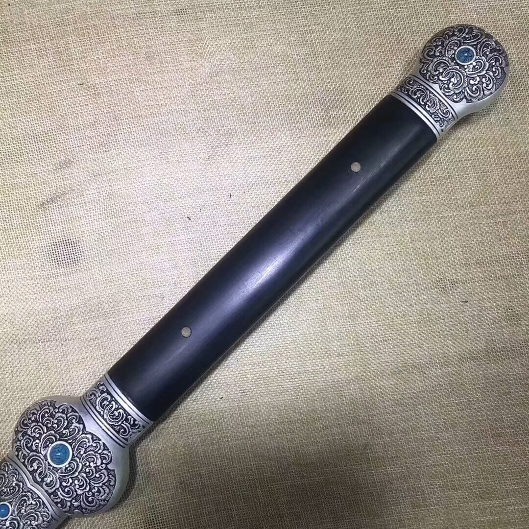 Jinlan sword,Damascus steel etch blade,Alloy fitting,Black scabbard - Chinese sword shop