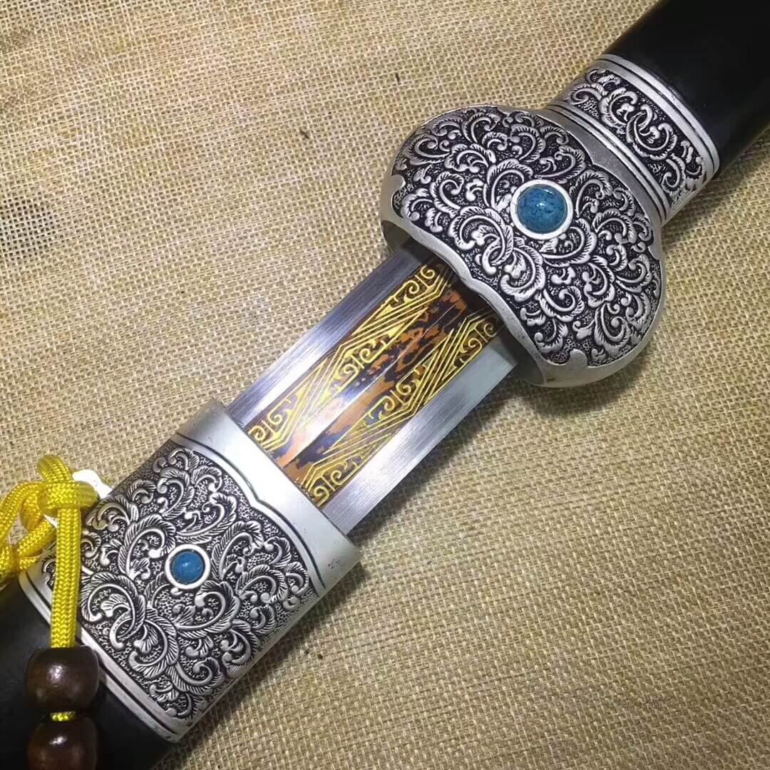 Jinlan sword,Damascus steel etch blade,Alloy fitting,Black scabbard - Chinese sword shop