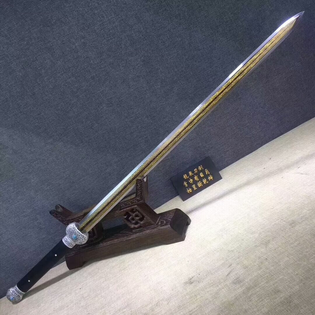 Jinlan sword,Damascus steel etch blade,Alloy fitting,Black scabbard - Chinese sword shop