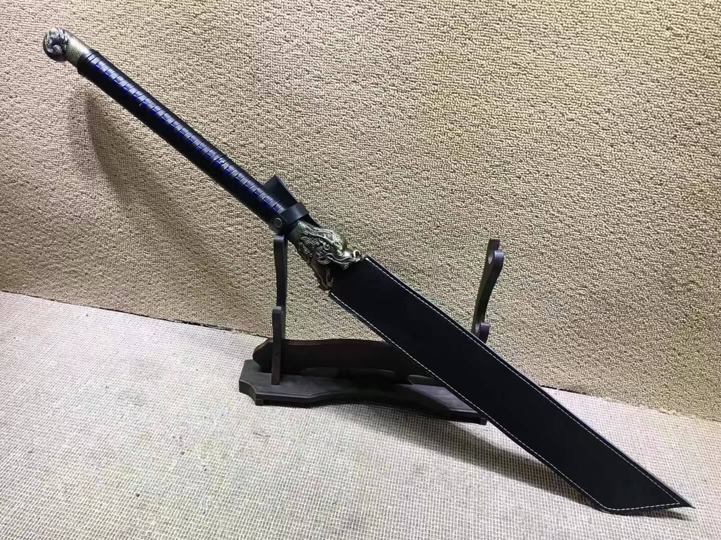 Cleaver,Long handled Broadsword,High carbon steel blade,Leather scabbard - Chinese sword shop