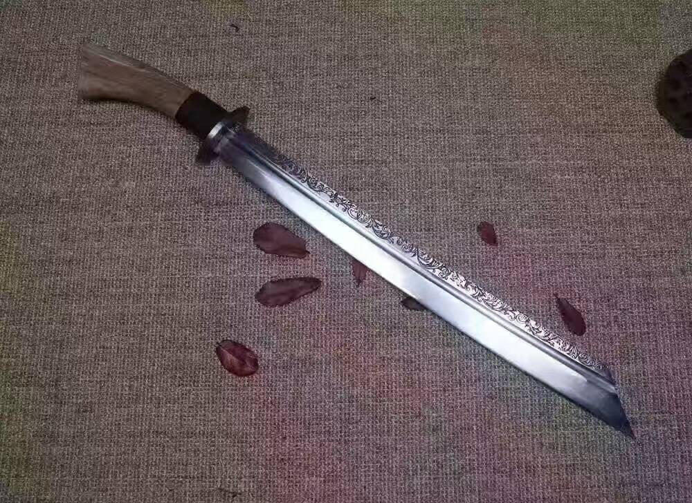 Hacking knife,Broadsword,High speed steel,Leather scabbard - Chinese sword shop