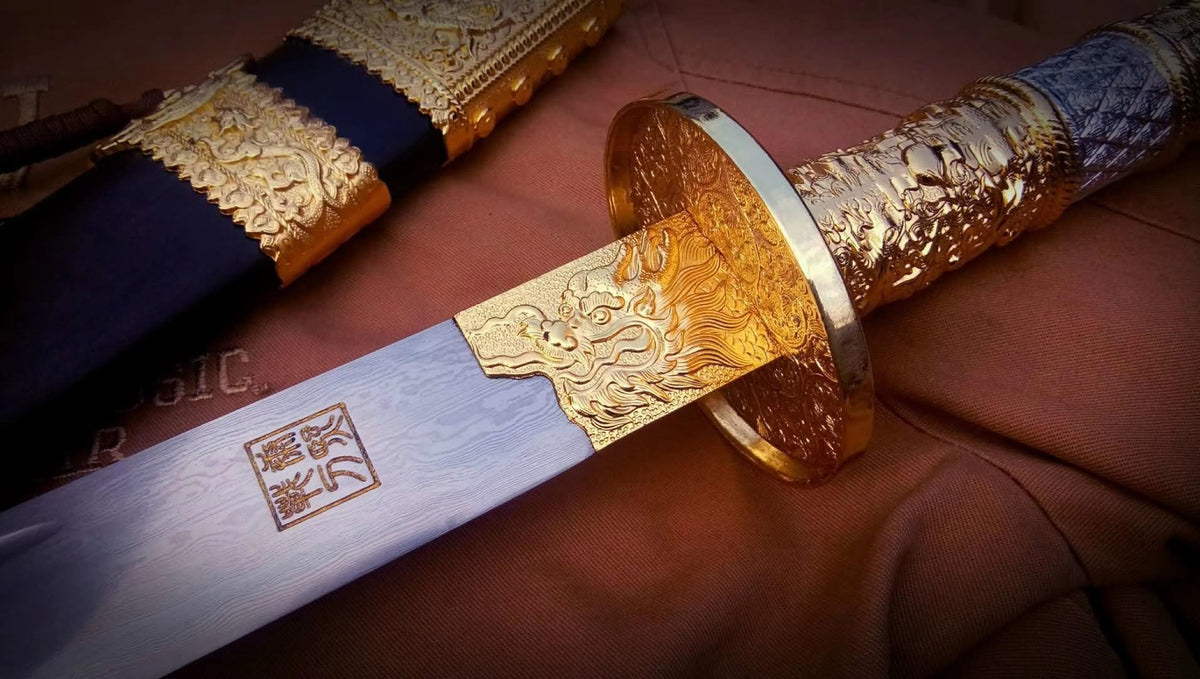 Kangxi baodao sword,Damascus steel blade,Alloy fittings - Chinese sword shop